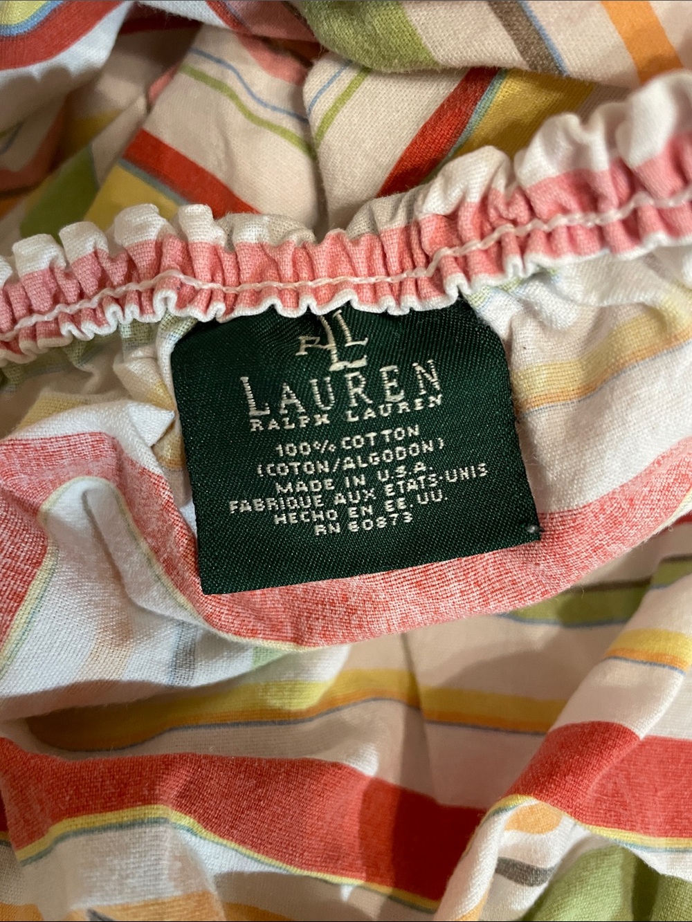 Ralph Lauren Multi-Color Striped twin fitted sheet (2)- Red, Green, Yellow, Pink - Picture 2 of 7